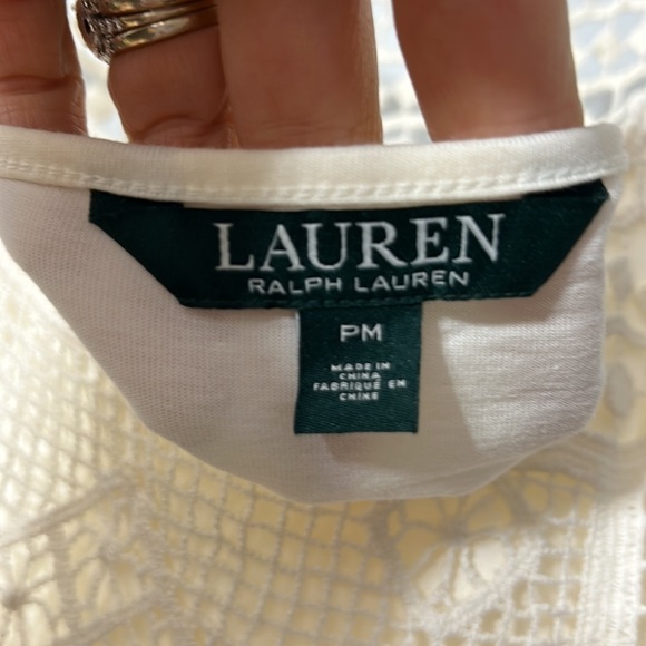 Lauren Ralph Lauren Cream Crochet Fringe Dress PM Boho Beachy - Picture 3 of 6